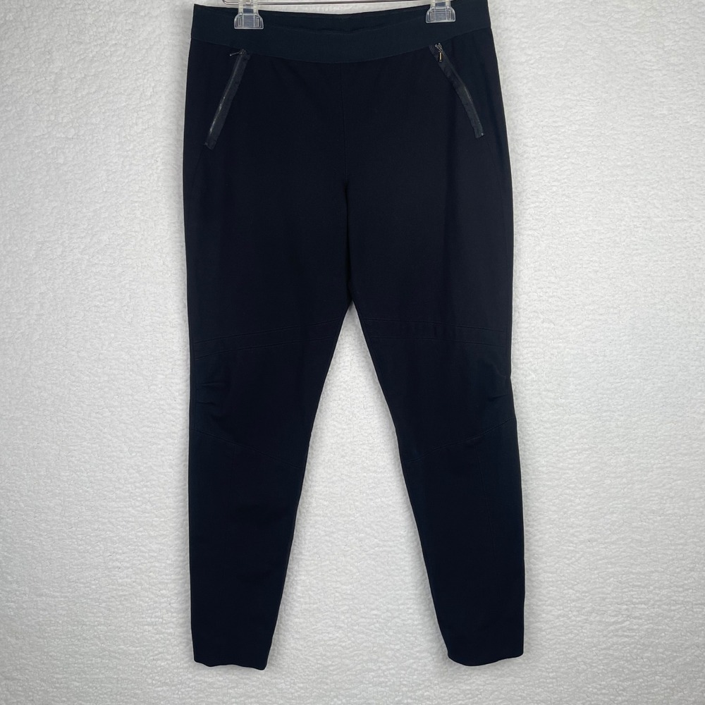 Elie Tahari Womens Black Moto Ponte Knit Leggings Zip Pockets Size‎ Large